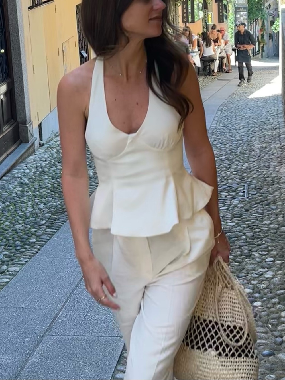 Zara Cream White Halter Peplum Bustier Top XS